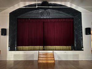 maroon gold curtain